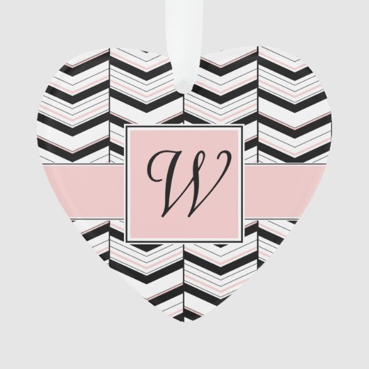 Zwart wit en Blush Chevron AcrylOrnament Ornament (voorkant)