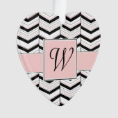 Zwart wit en Blush Chevron AcrylOrnament Ornament (voorkant)