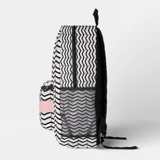 Zwart Wit en Blush Chevron Bedrukte Rugzak (Rechts)