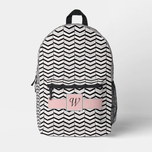 Zwart Wit en Blush Chevron Bedrukte Rugzak (Voorkant)