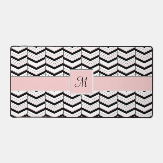 Zwart Wit en Blush Chevron Bureaumat (Voorkant)