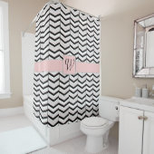 Zwart Wit en Blush Chevron douchegordijn (In situ)