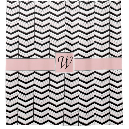 Zwart Wit en Blush Chevron douchegordijn (Voorkant)