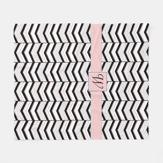 Zwart Wit en Blush Chevron Fleece Deken (Voorkant (Horizontaal))