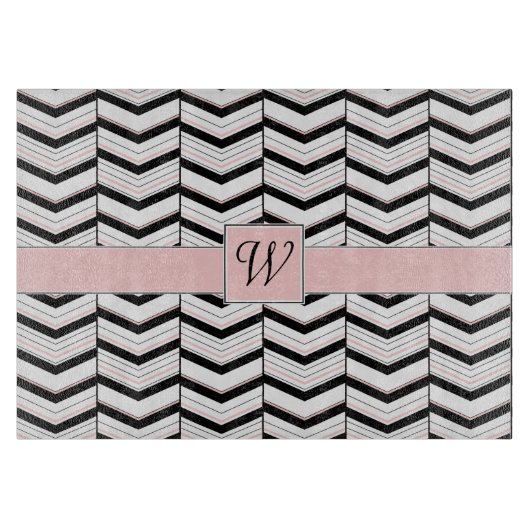 Zwart Wit en Blush Chevron Glass Cutting Board Snijplank (Voorkant)