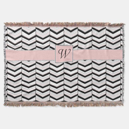 Zwart Wit en Blush Chevron Gooi Deken (Voorkant)