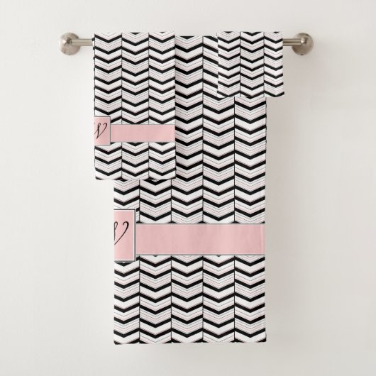 Zwart Wit en Blush Chevron Handdoek Set (Insitu)