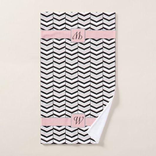 Zwart Wit en Blush Chevron Handdoek Set (Handdoek)