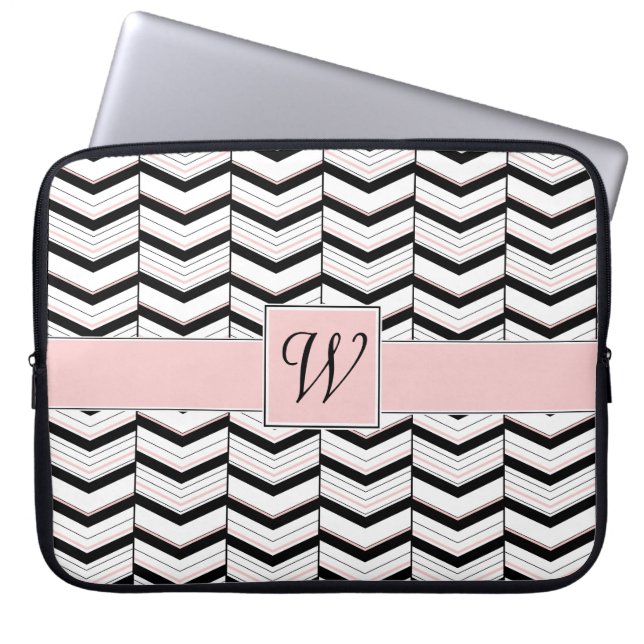 Zwart Wit en Blush Chevron Laptop Hoes (Voorkant)