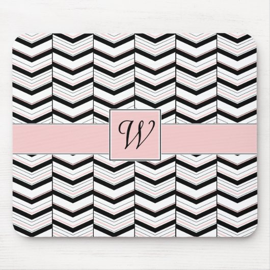 Zwart Wit en Blush Chevron Mousepad Muismat (Voorkant)