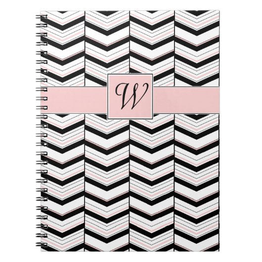 Zwart Wit en Blush Chevron Notitieboek (Voorkant)