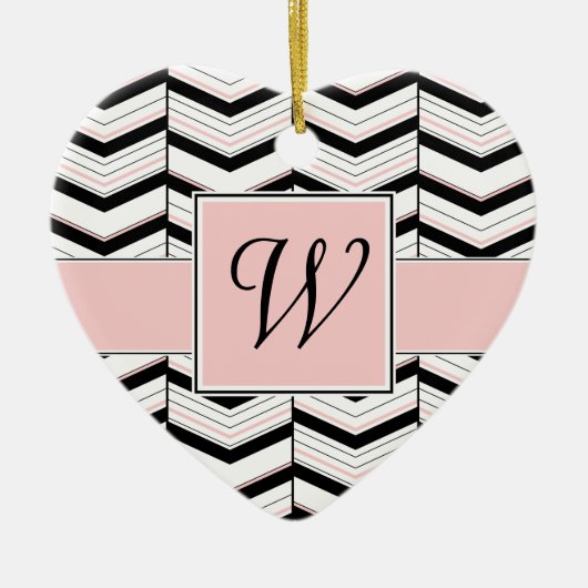 Zwart Wit en Blush Chevron Ornament (Voorkant)