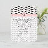 Zwart Wit en Blush Chevron Party Uitnodiging (Staand voorkant)