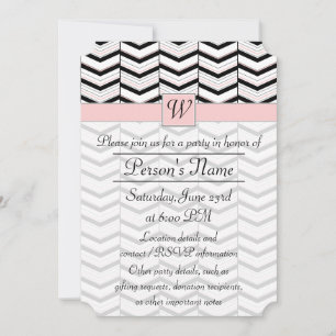 Zwart Wit en Blush Chevron Party Uitnodiging