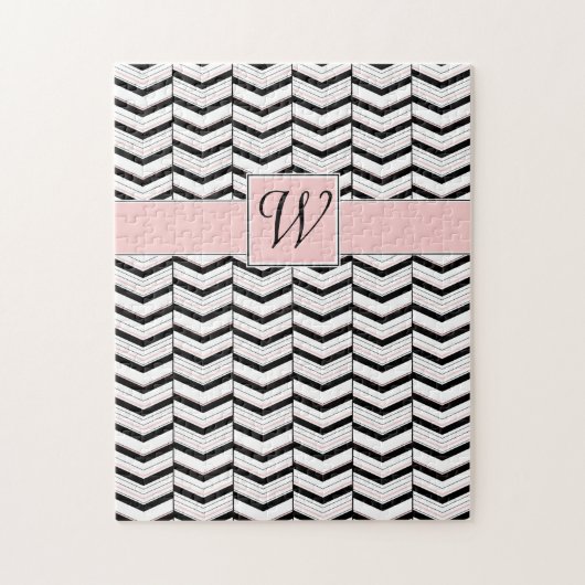 Zwart Wit en Blush Chevron Puzzel (Verticaal)