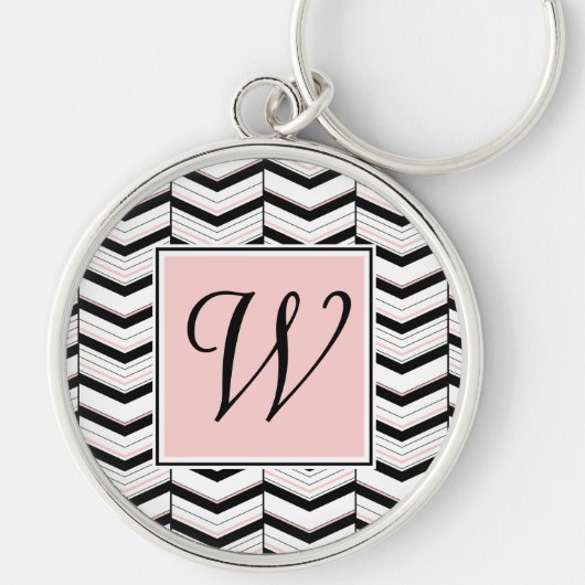 Zwart Wit en Blush Chevron Sleutelhanger (Voorkant)