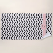 Zwart Wit en Blush Chevron Strandlaken (Voorkant)