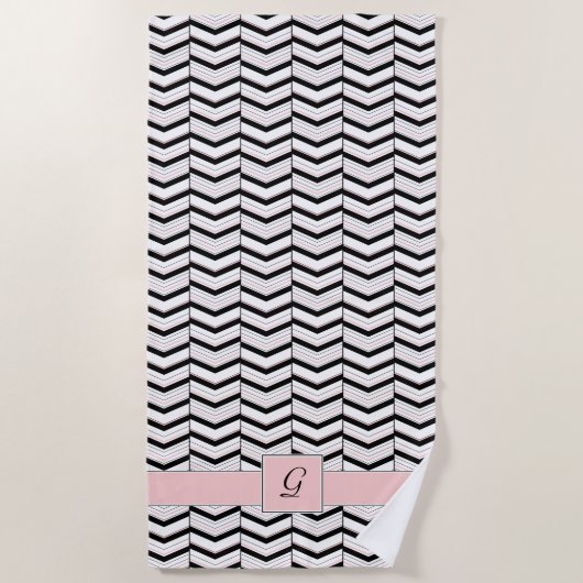 Zwart Wit en Blush Chevron Strandlaken (Voorkant)