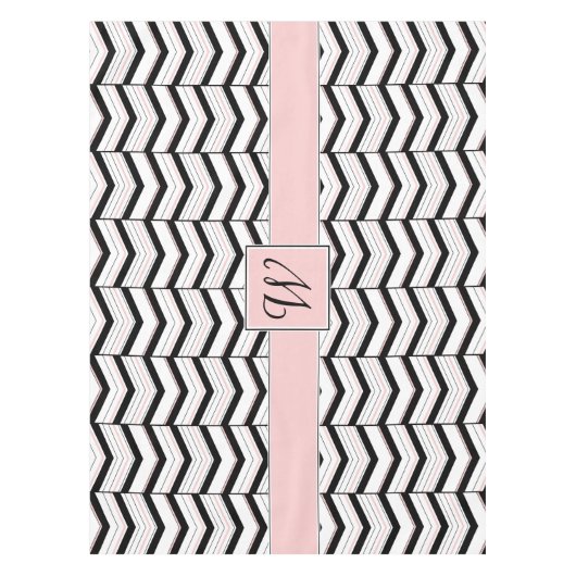 Zwart Wit en Blush Chevron Tafelkleed (Voorkant)