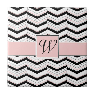 Zwart Wit en Blush Chevron Tegel Tegeltje