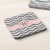 Zwart Wit en Blush Chevron Vierkant Onderzetter (Linkerzijde)