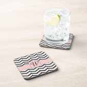 Zwart Wit en Blush Chevron Vierkant Onderzetter (Rechterzijde)