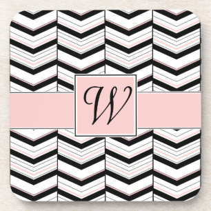 Zwart Wit en Blush Chevron Vierkant Onderzetter