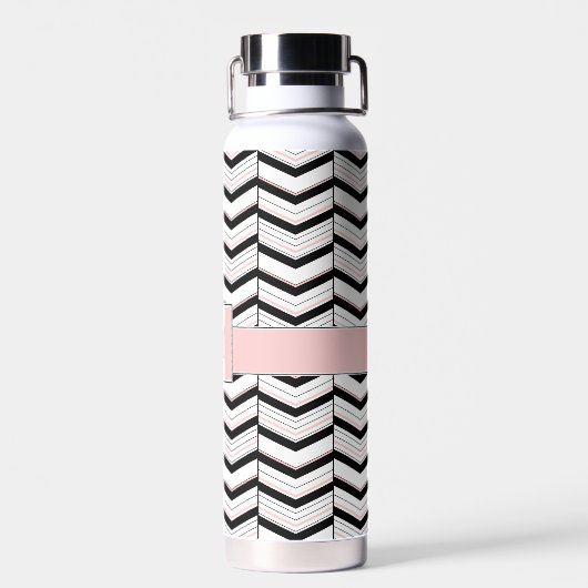 Zwart Wit en Blush Chevron Waterfles (Achterkant)