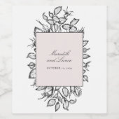 Zwart, wit en blush roze Elegante  Rozen Wijn Etiket (Enkel label)