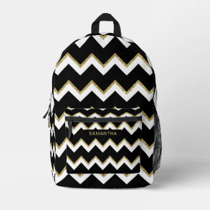 Zwart, wit en een Glittery Gold Wavy Lines Bedrukte Rugzak