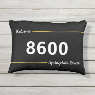 Zwart, wit en Faux Gold Street Adres Porch Buitenkussen