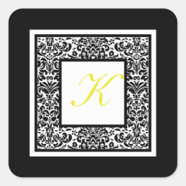 Zwart, wit en geel Damask Monogram Sticker