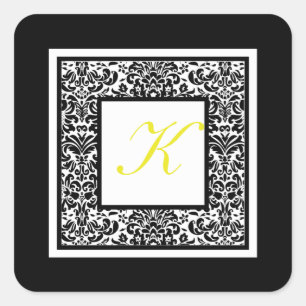 Zwart, wit en geel Damask Monogram Sticker