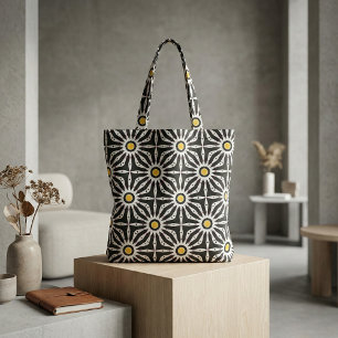 Zwart wit en geel geometrisch patroon stof