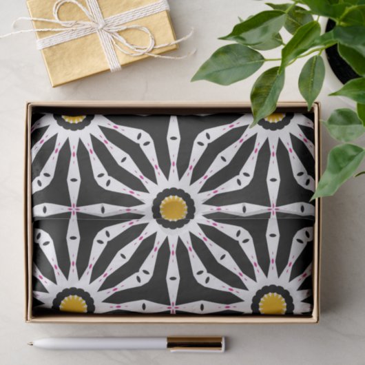 Zwart wit en geel geometrisch patroon tissuepapier (Geschenk)
