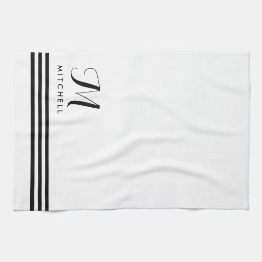 Zwart-wit en gesofisticeerde strips en monogram theedoek (Horizontaal)