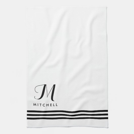 Zwart-wit en gesofisticeerde strips en monogram theedoek (Verticaal)