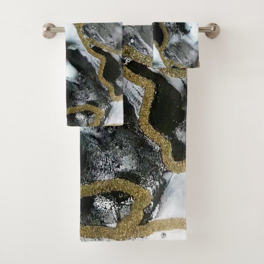 Zwart, wit en Gold Bath-handdoekset | Chic | Bad Handdoek (Insitu)