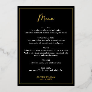 Zwart, wit en Gold Foil Baptisme-menukaart Folie Uitnodiging