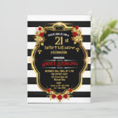 Zwart , Wit en Goud 21ste Uitnodiging (Staand voorkant)