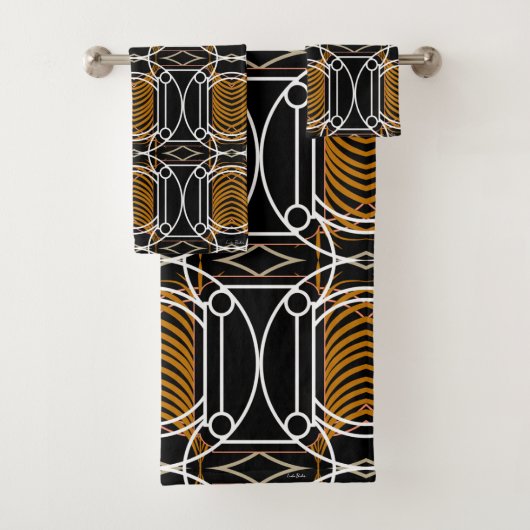 Zwart Wit en Goud Art Deco Handdoek Set (Insitu)