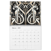 Zwart Wit en Goud Art Deco Kat Kalender (Feb 2027)
