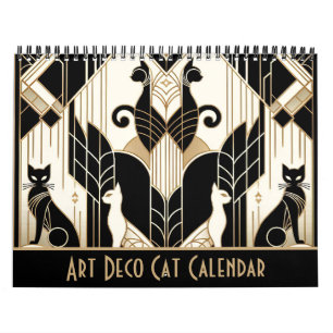 Zwart Wit en Goud Art Deco Kat Kalender