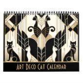 Zwart Wit en Goud Art Deco Kat Kalender (Hoes)