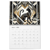 Zwart Wit en Goud Art Deco Kat Kalender (Mar 2026)