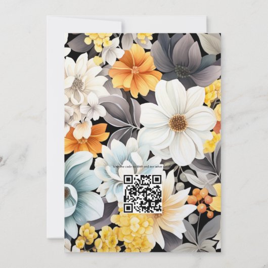 Zwart, Wit en Goud Bloemen Bruiloft Kaart (Achterkant)