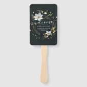 Zwart Wit en Goud Bloemen Krans Bruiloft Programma Handwaaier (Voorkant)