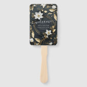 Zwart Wit en Goud Bloemen Krans Bruiloft Programma Handwaaier (Voorkant)