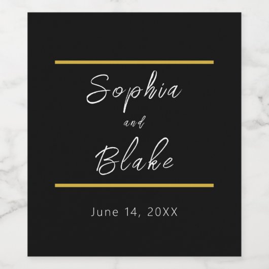 Zwart, wit en goud bruid & bruidegom bruiloft wijn etiket (Enkel label)