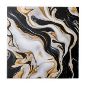 Zwart, wit en goud Faux Marble Tegeltje (Voorkant)